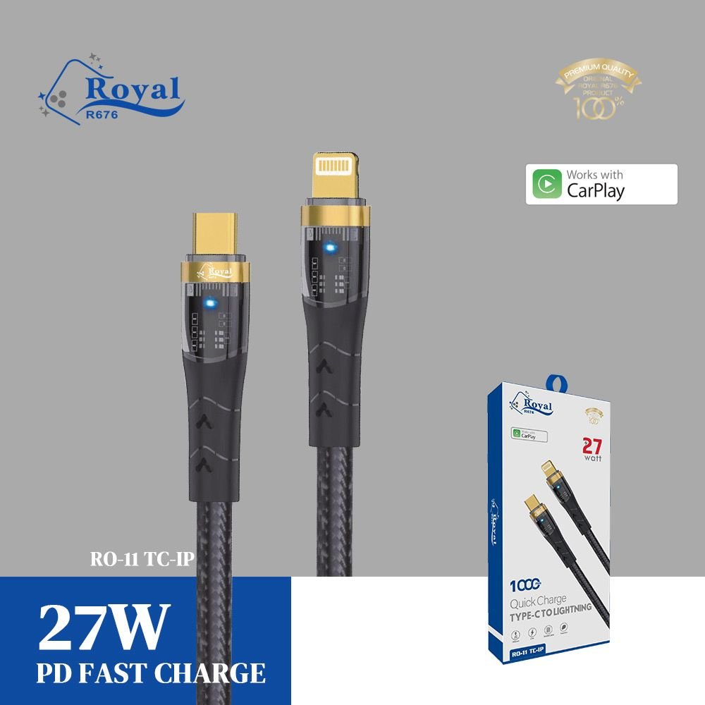 b035b9cc-0cfb-43ea-bd93-40a888a07799 Câble USB Type-C vers Lightning Royal RO-11 27W PD Fast Charge - Image 1