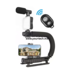 Kit Stabilisateur Vidéo en Forme de C avec Micro, Lumière LED et Support Téléphone